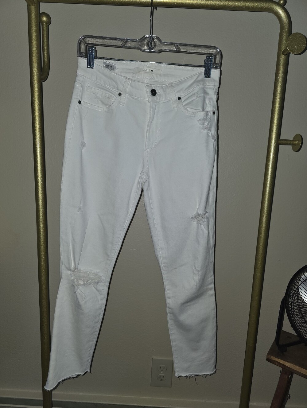 Joes Jeans White Straight Leg Distressed Cropped Raw Hem Jeans Size 27